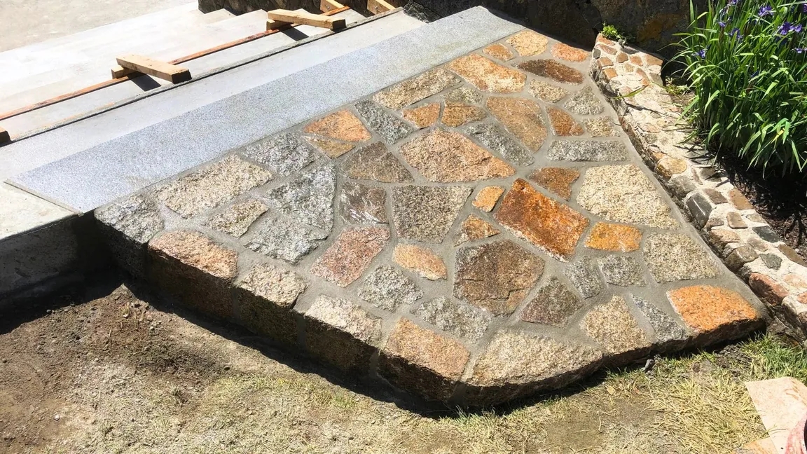 Newly constructed stone pathway outside a home in Boston, MA.
