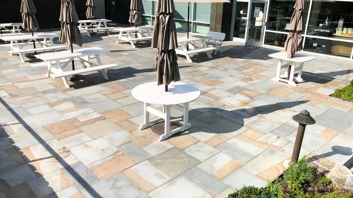 Newly constructed stone patio in Cambridge, MA.
