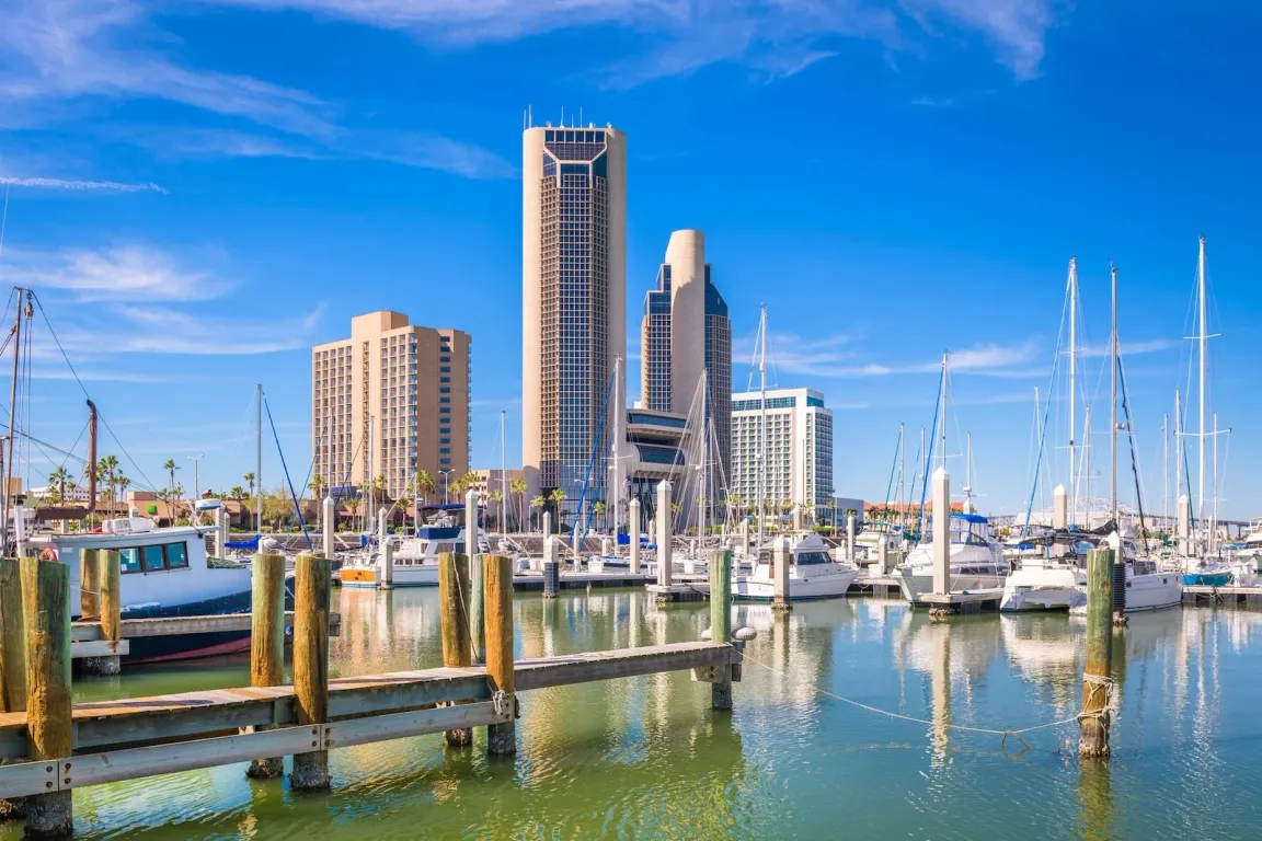 View of Corpus Christi Texas skyline from the water