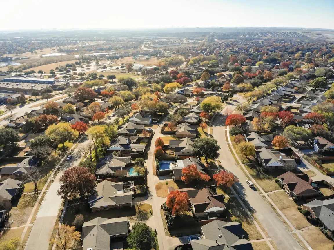 Aerial view of residential neighborhood near Carrollton Texas