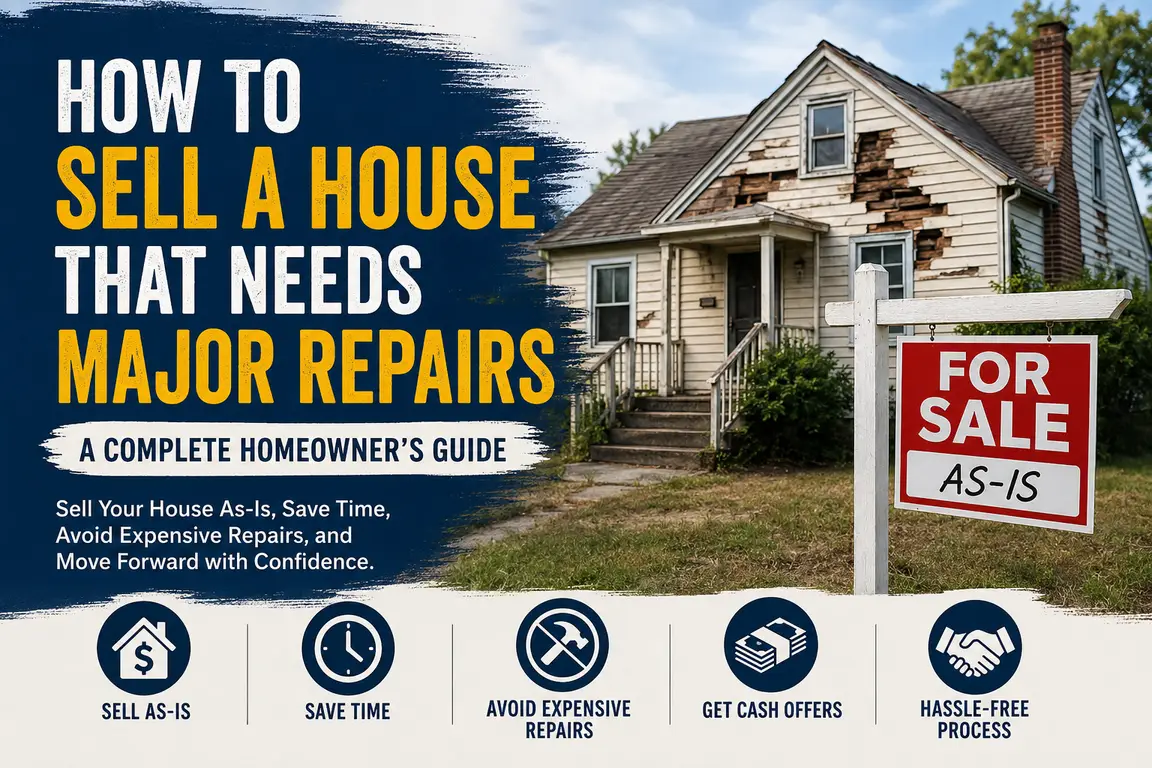 How to sell a house that needs major repairs with an as-is home for sale and damaged exterior