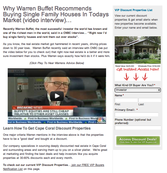cash buyer squeeze page Cash buyer squeeze page example