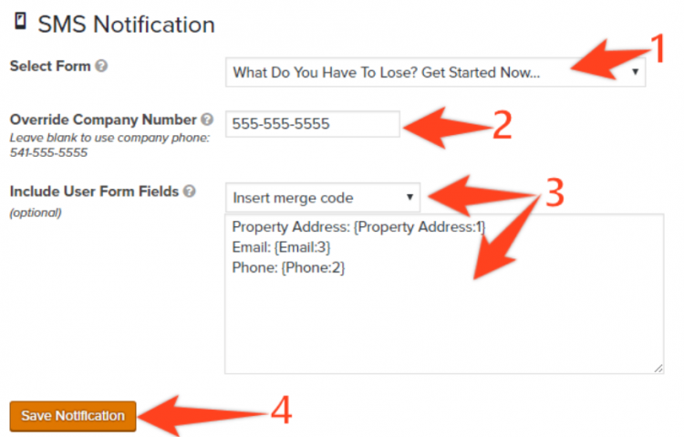 lead notifications via sms with real estate websites