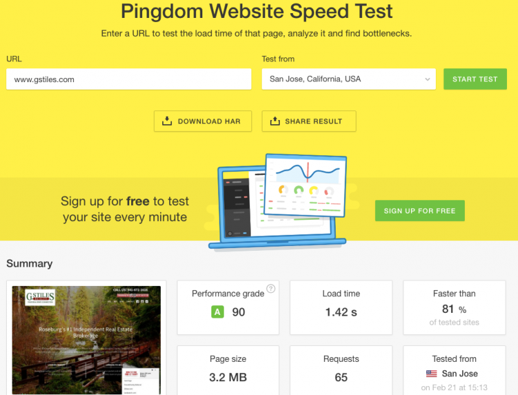 real estate agent website page speed