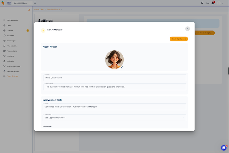 Carrot CRM AI features - Autonomous Lead Manager