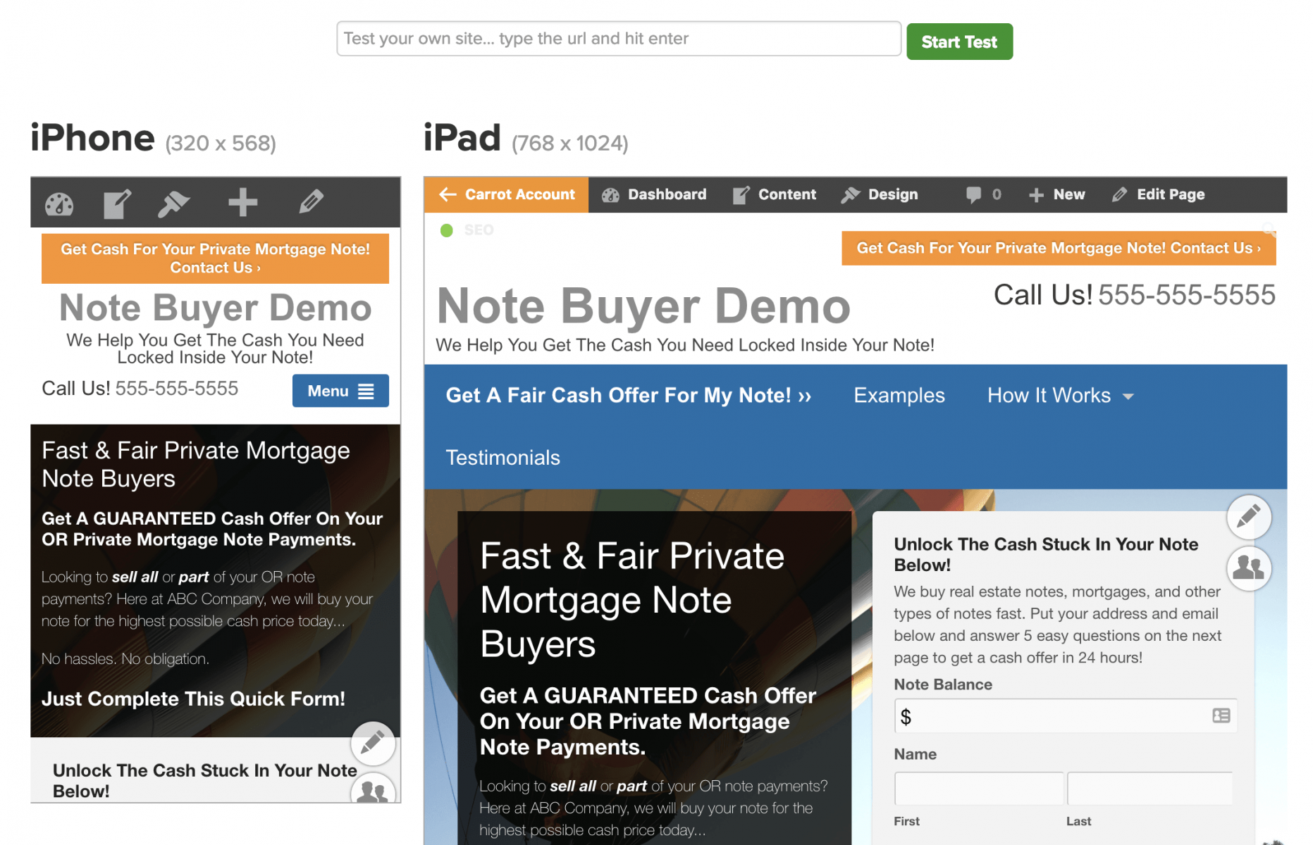 Carrot Mobile Responsive Website Test