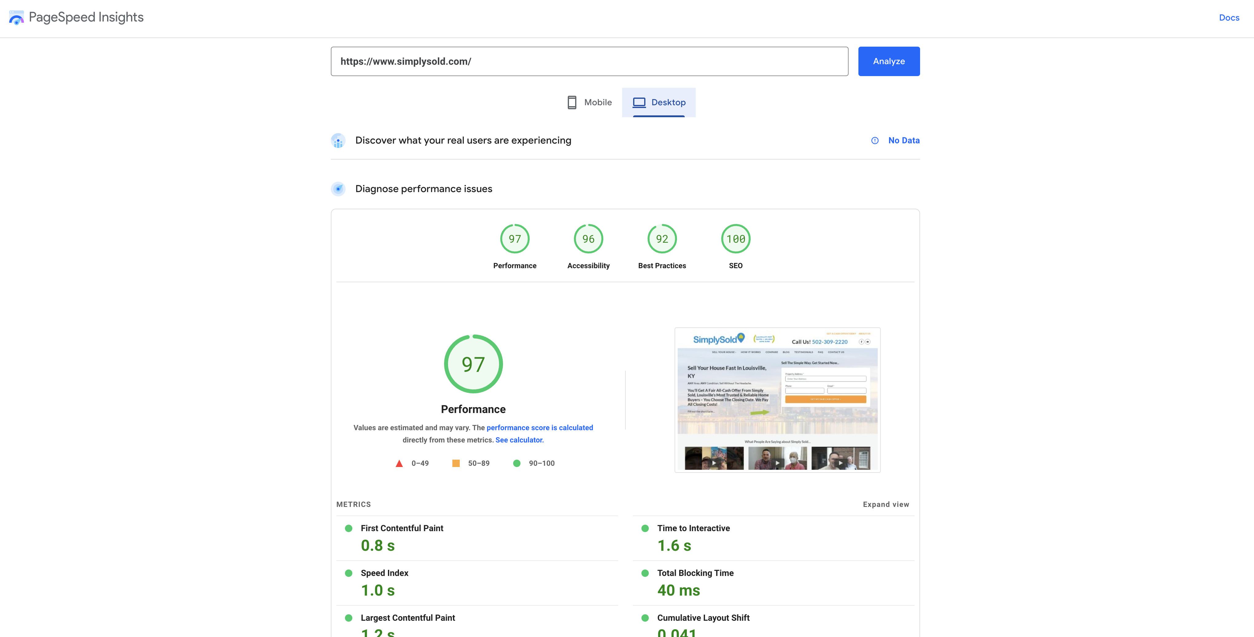 Carrot real estate websites page speed insights