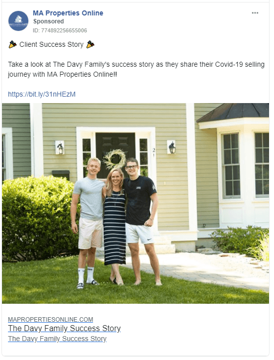 Example of a real estate Facebook success story post