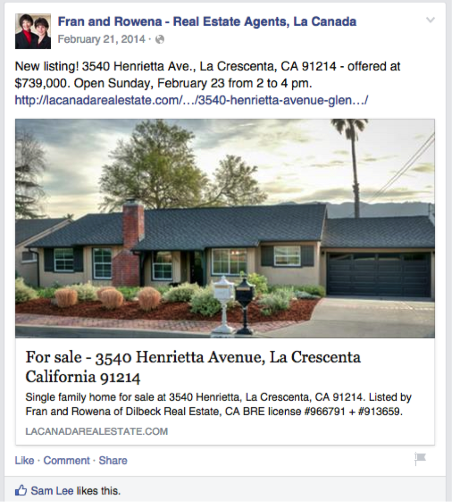 Example of a Facebook real estate listing