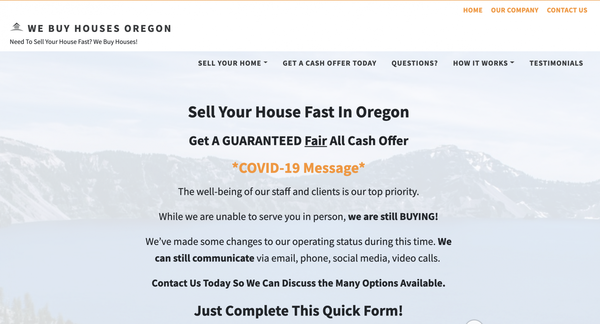 Google Ads Covid-19 landing page message