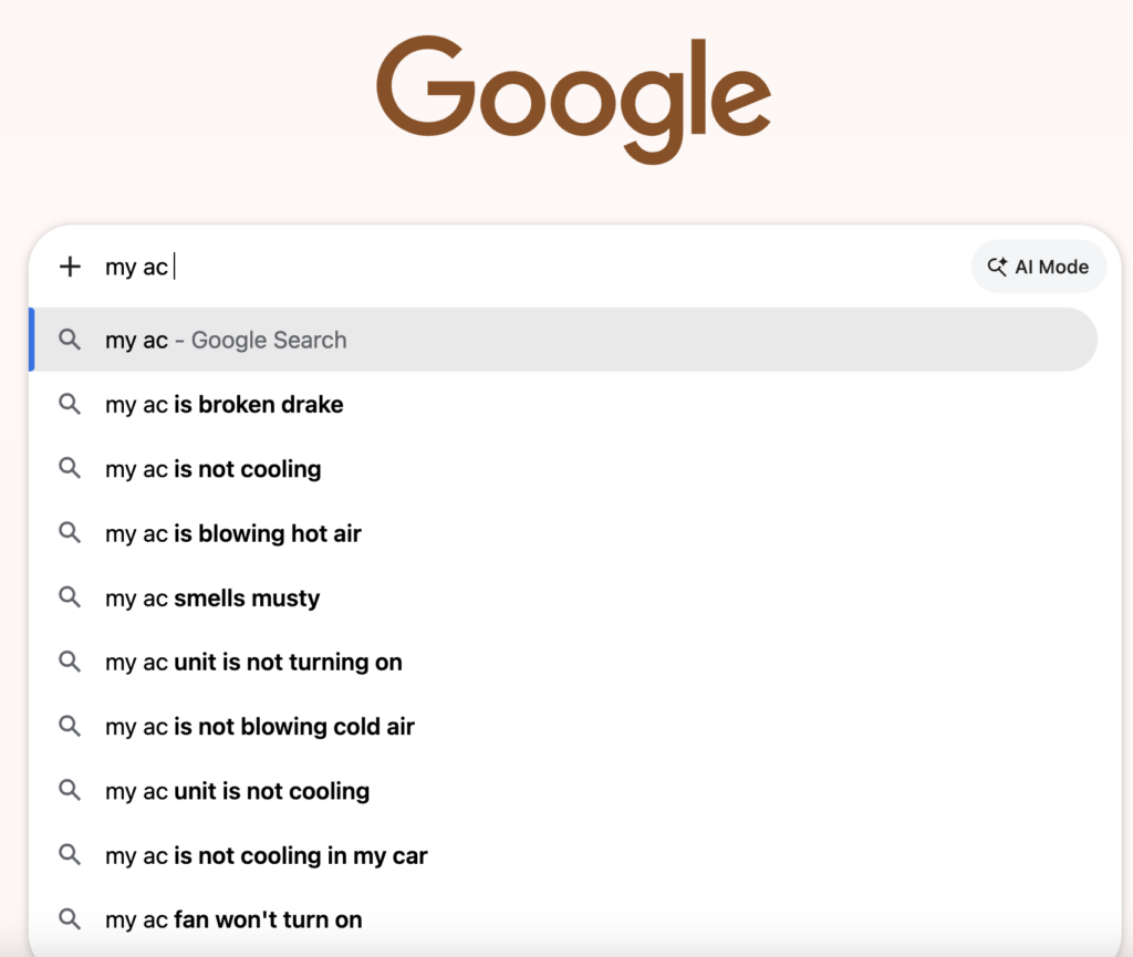 Use Google's auto-suggest to find FAQs for your home services business