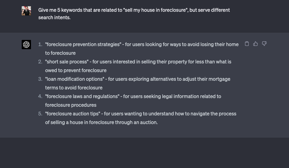 Using ChatGPT to fix keyword cannibalization by changing the blog topic to something relative, but satisfying a different search intent.