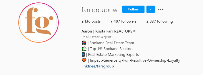 Real estate agent profile on Instagram