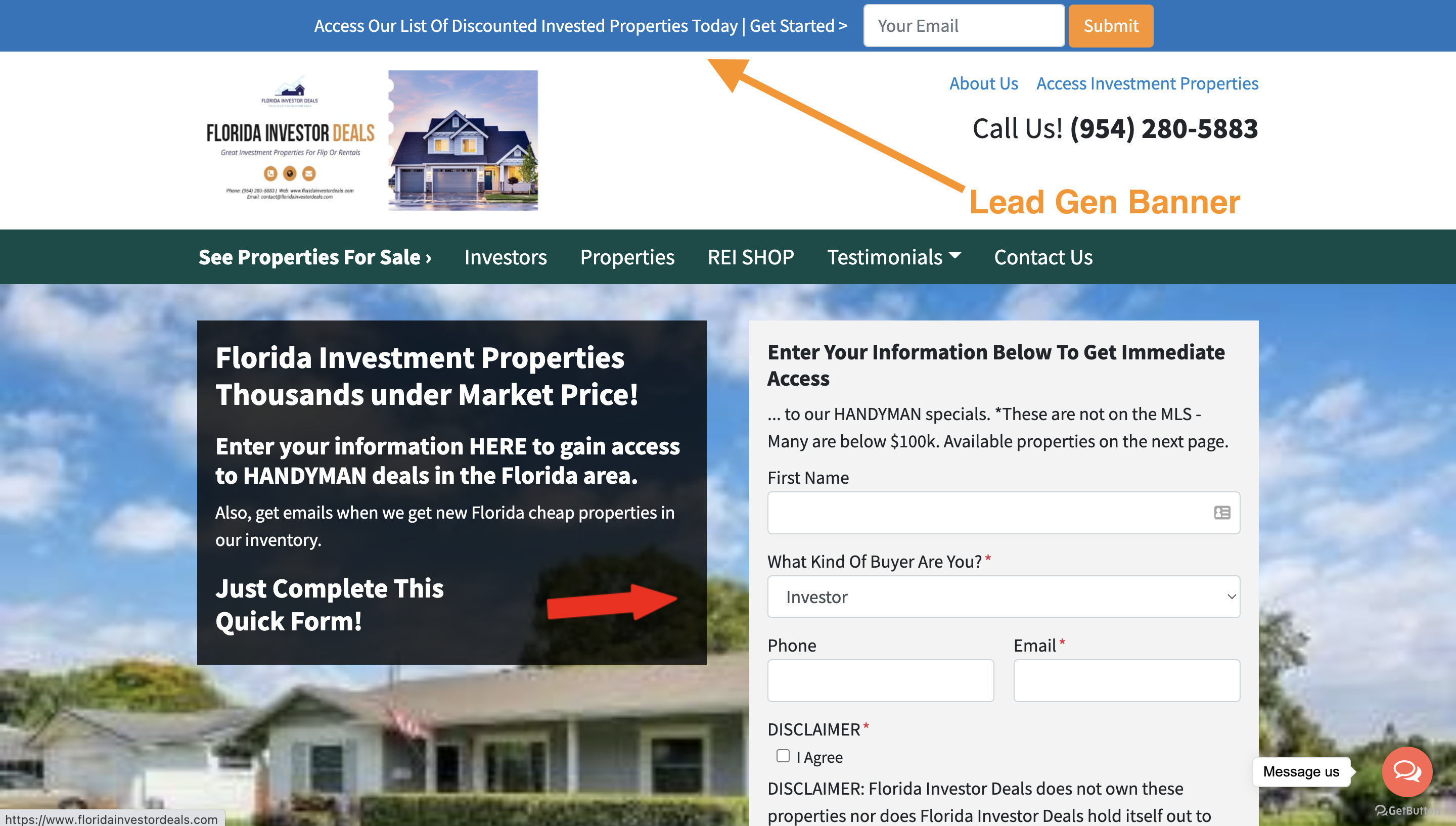 Lead gen banner top bar exap