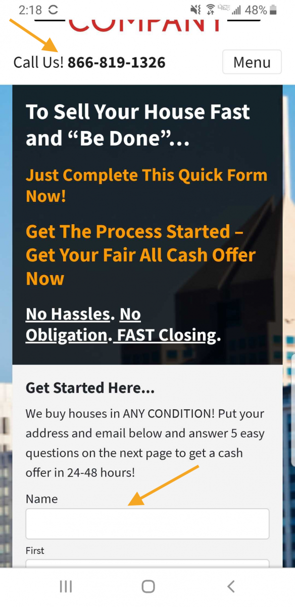 Mobile Optimized Website CTA