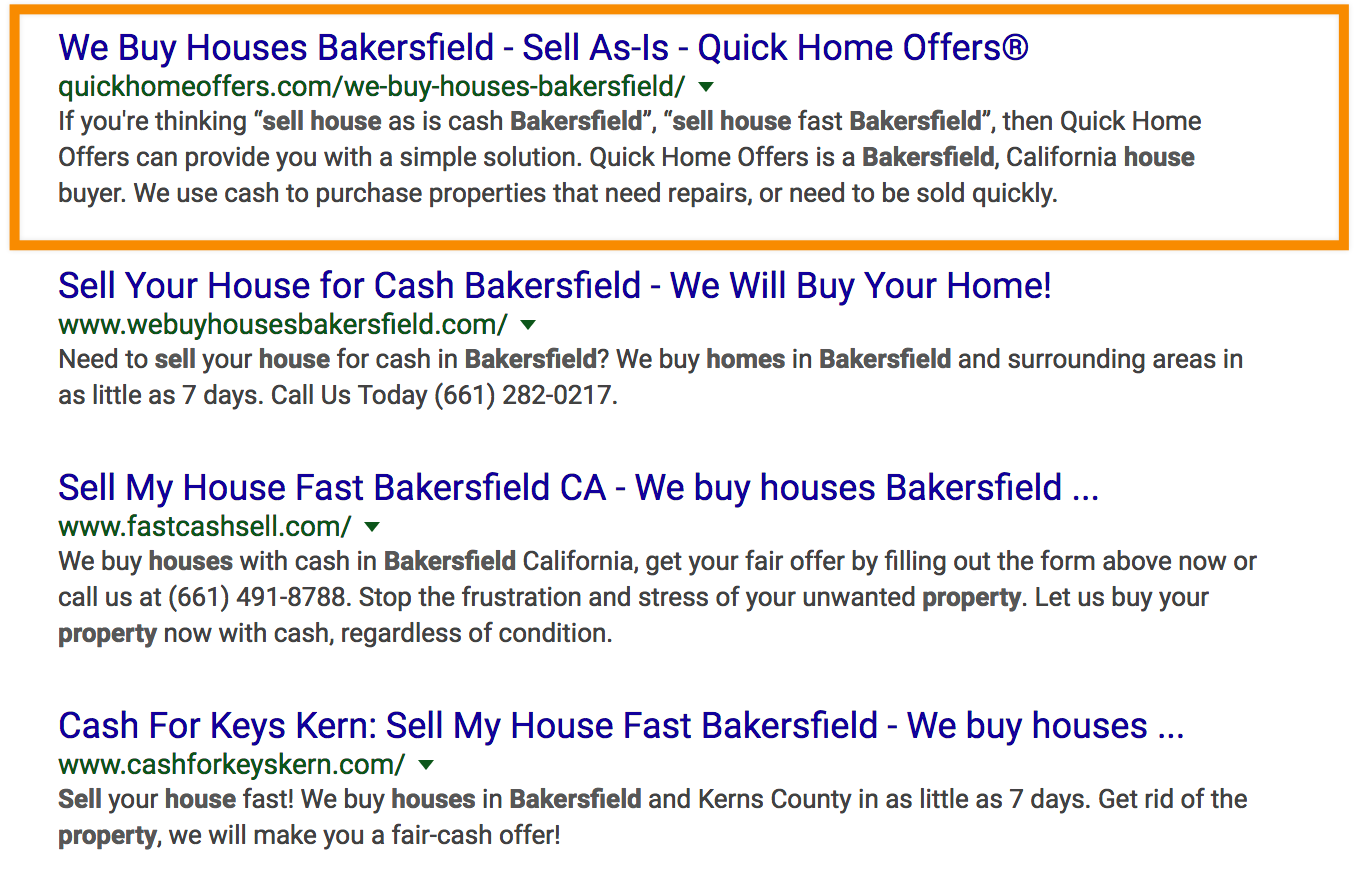 seo results for sell my house bakersfield