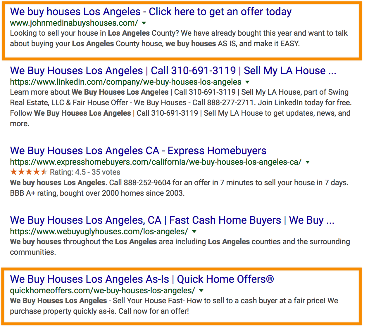 google organic we buy houses la rankings