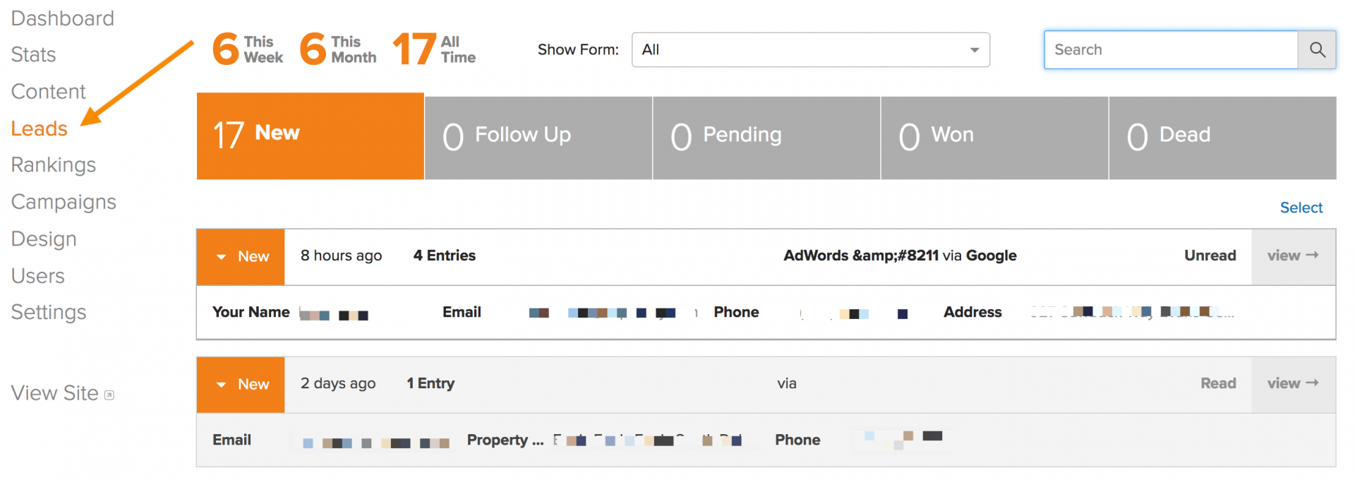 real estate leads dashboard