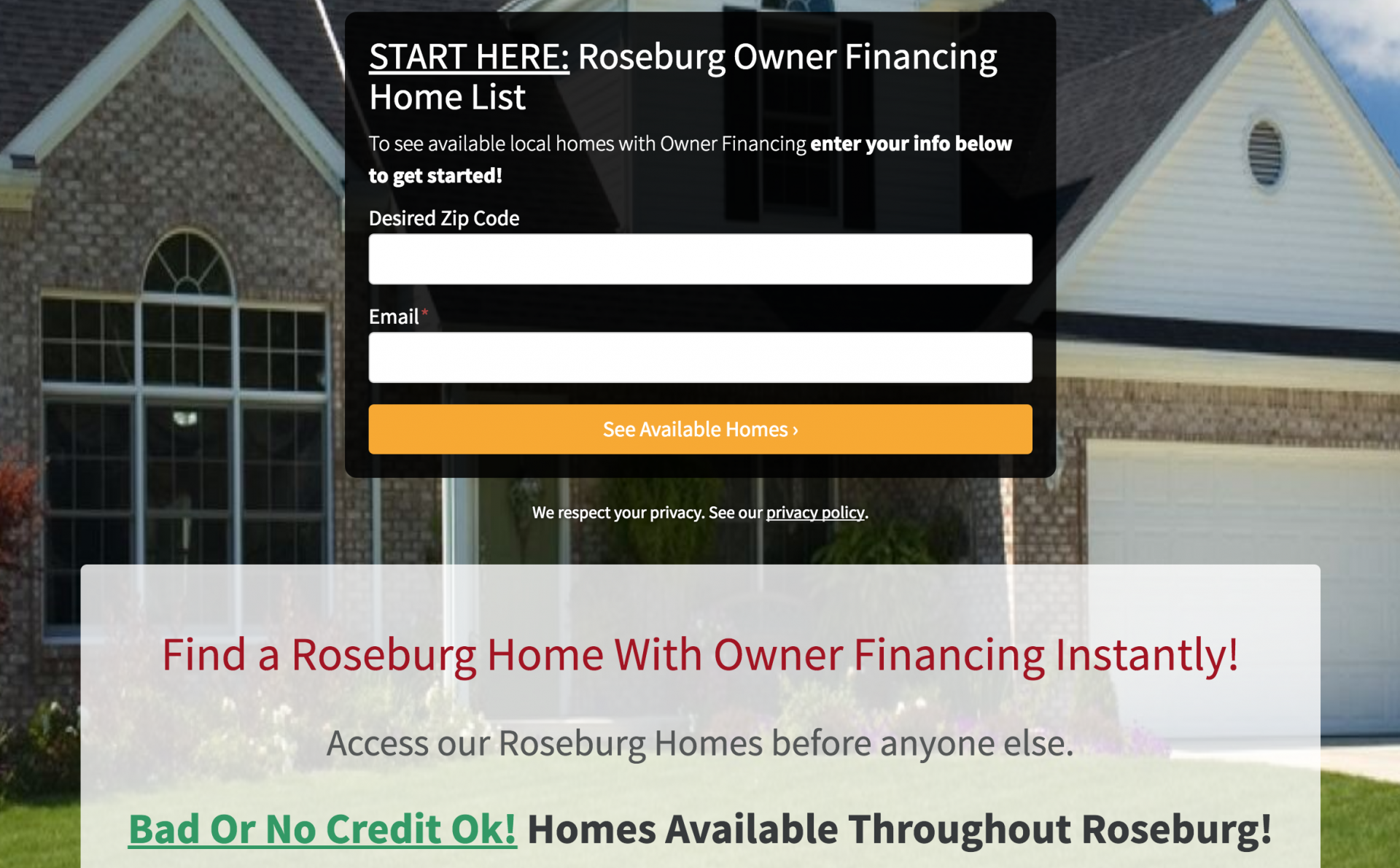 owner financing websites lead capture