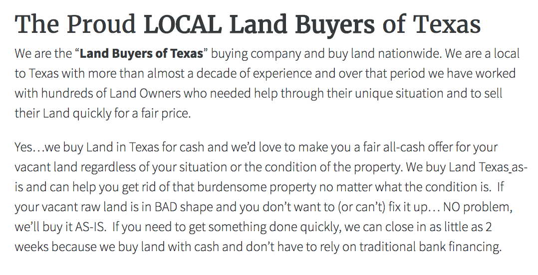 Land Seller Website Content