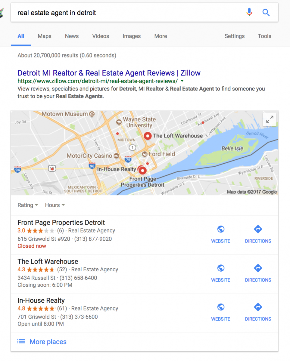 Keywords for real estate agents search results