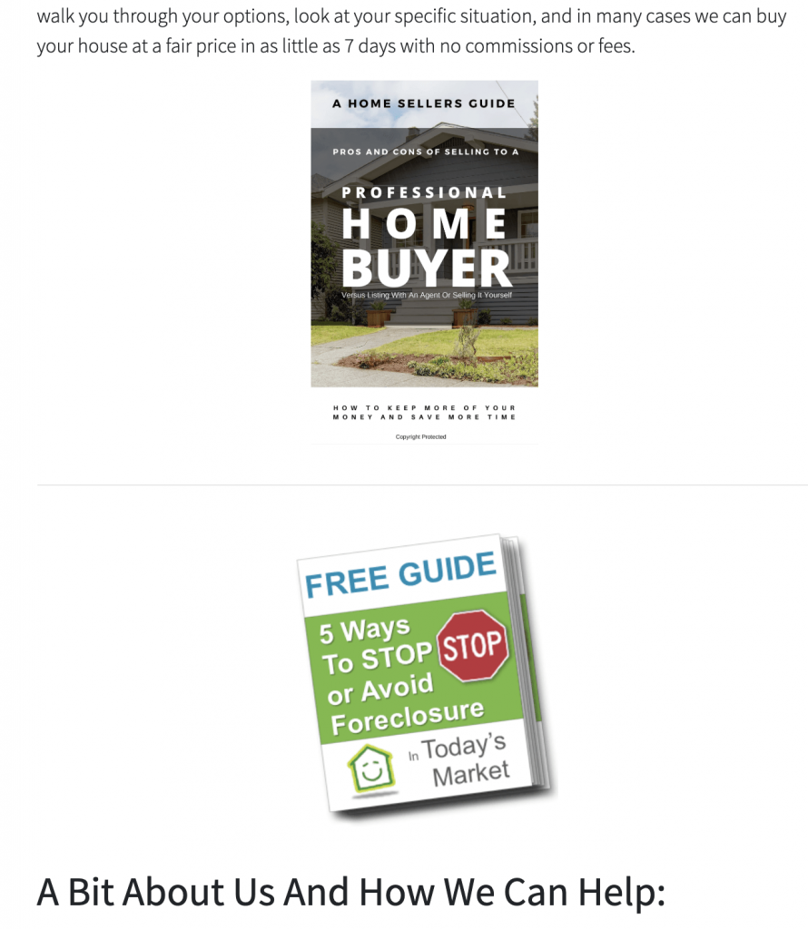 real estate investing free reports page example