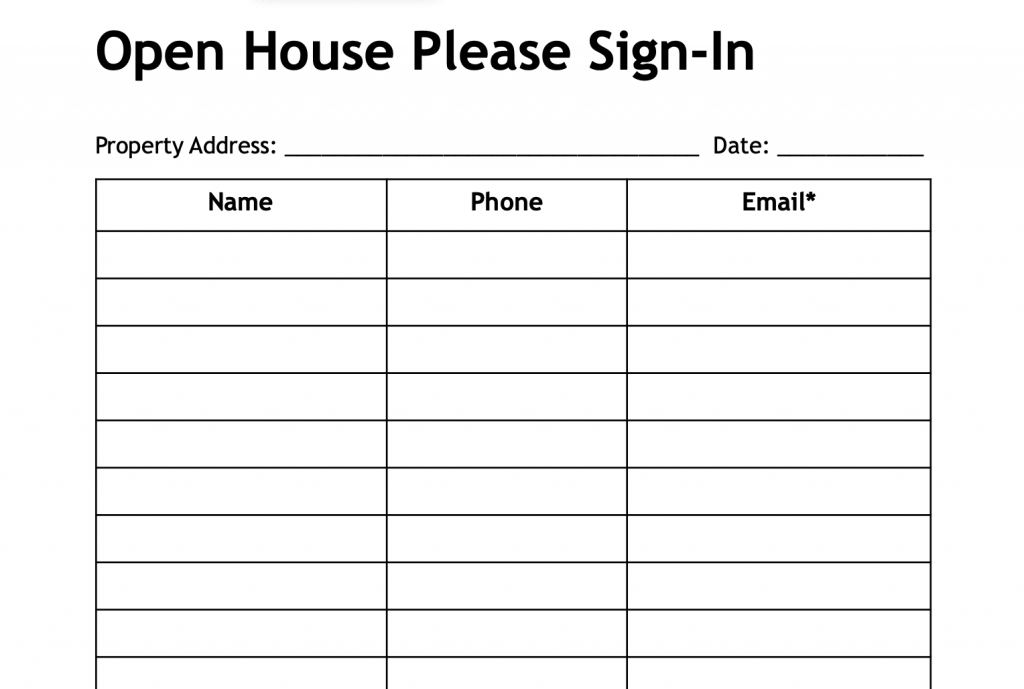 Please Sign In Open House Sheet
