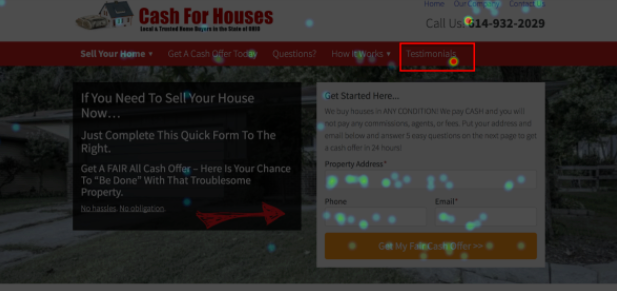 investorcarrot heatmap of testimonials page