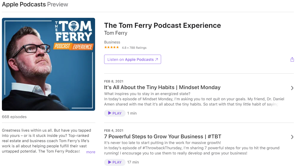 Tom Ferry Podcast Experience