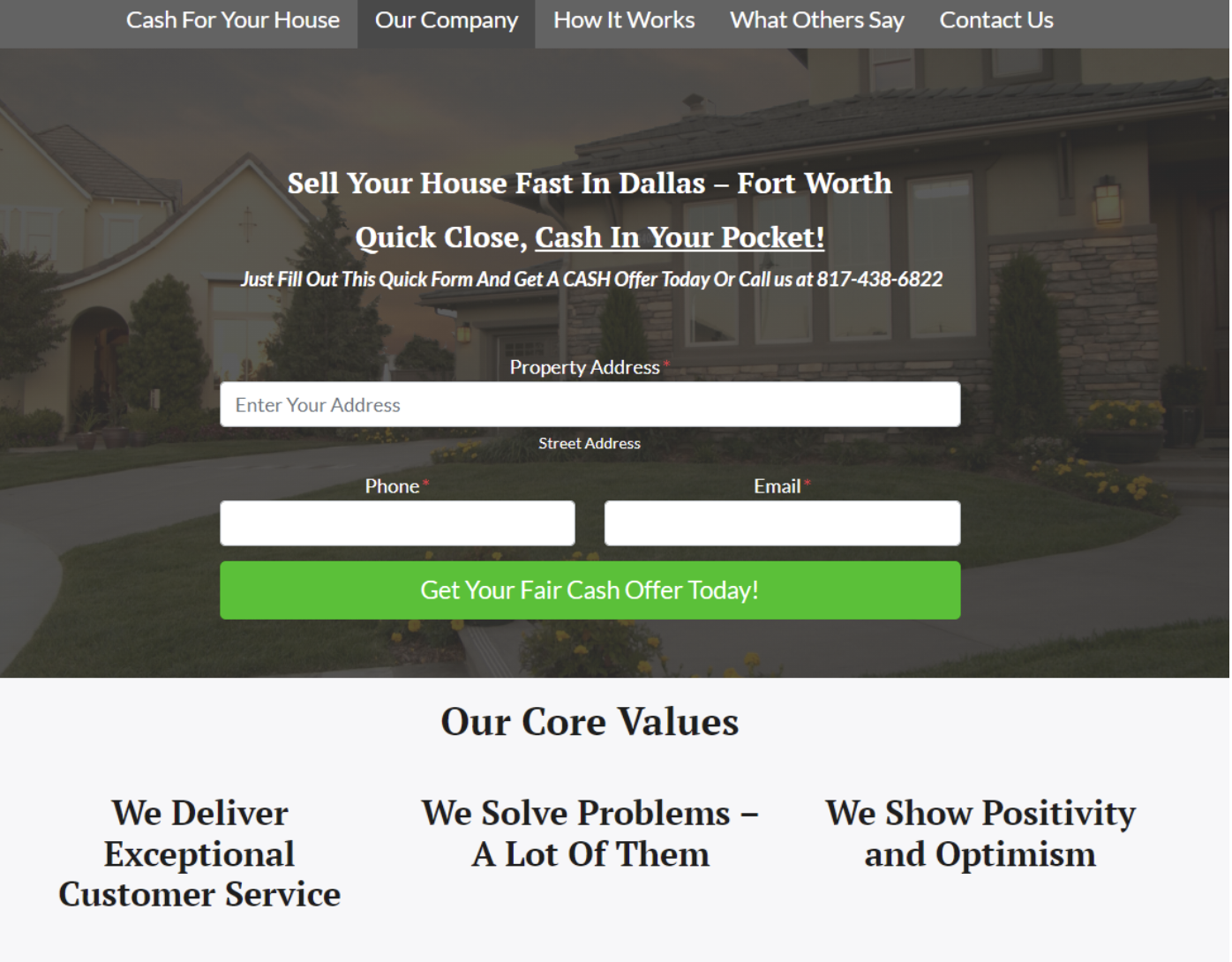 real estate investor website core values
