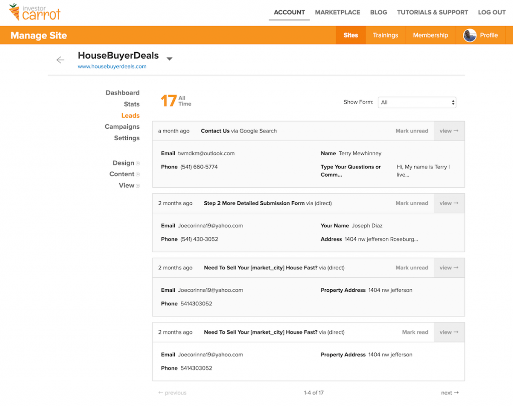 new carrot features all-leads-view