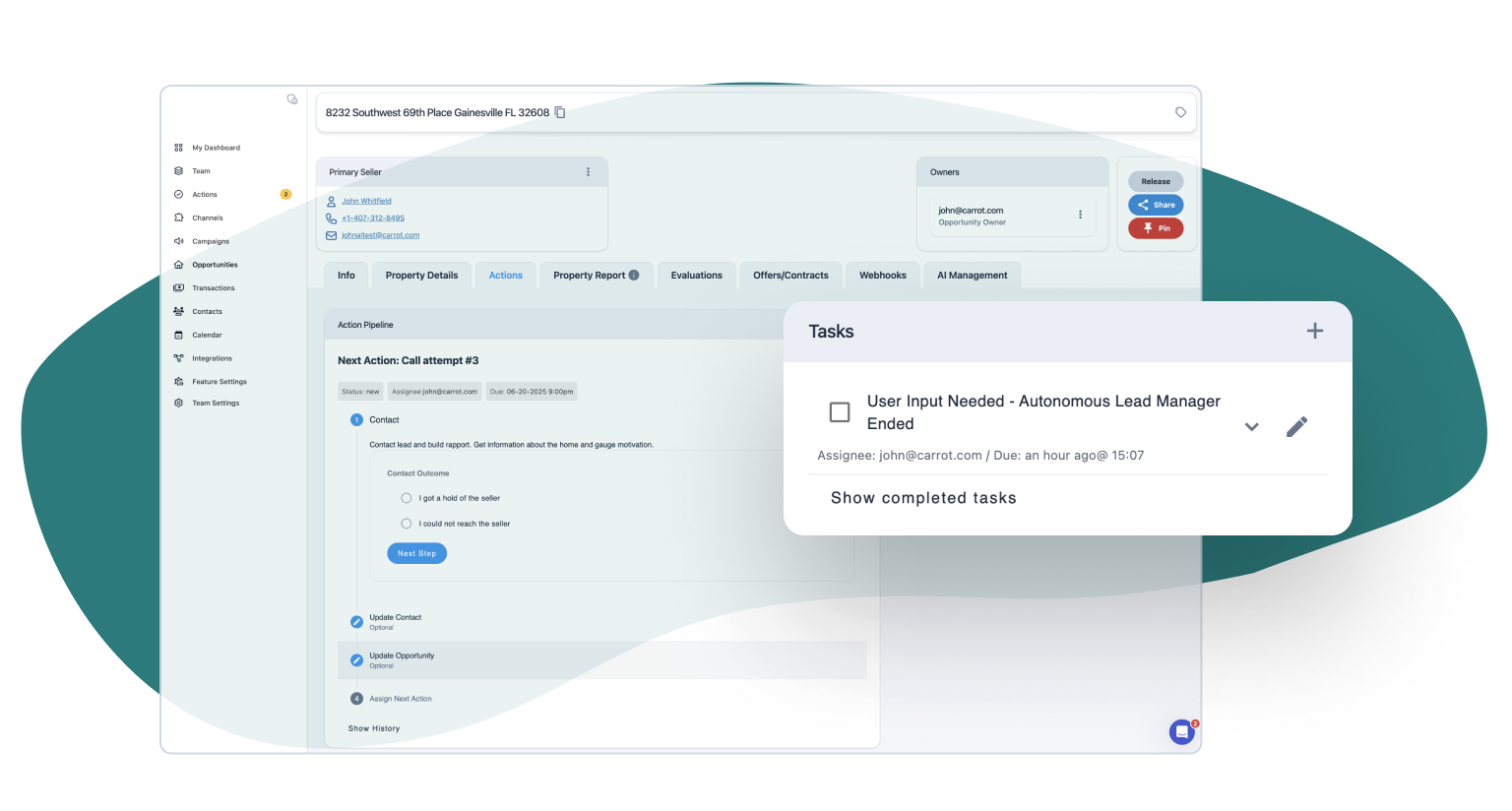 Carrot CRM Autonomous Lead Manager reschedule feature