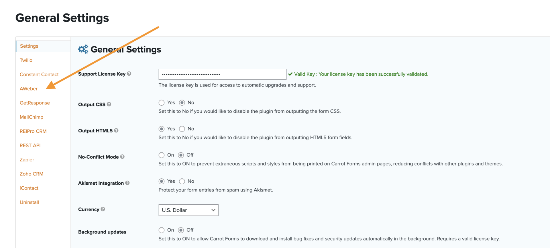 Carrot aweber integration