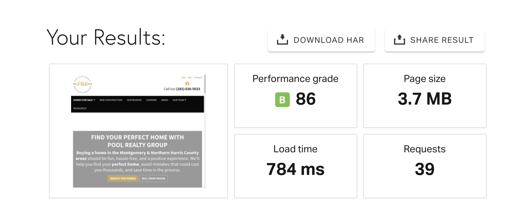 carrot real estate website page speed