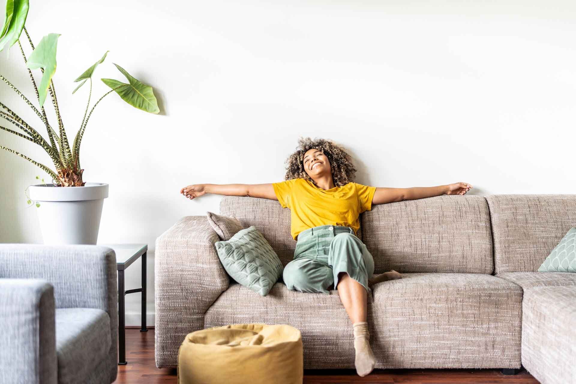 cozy woman on couch