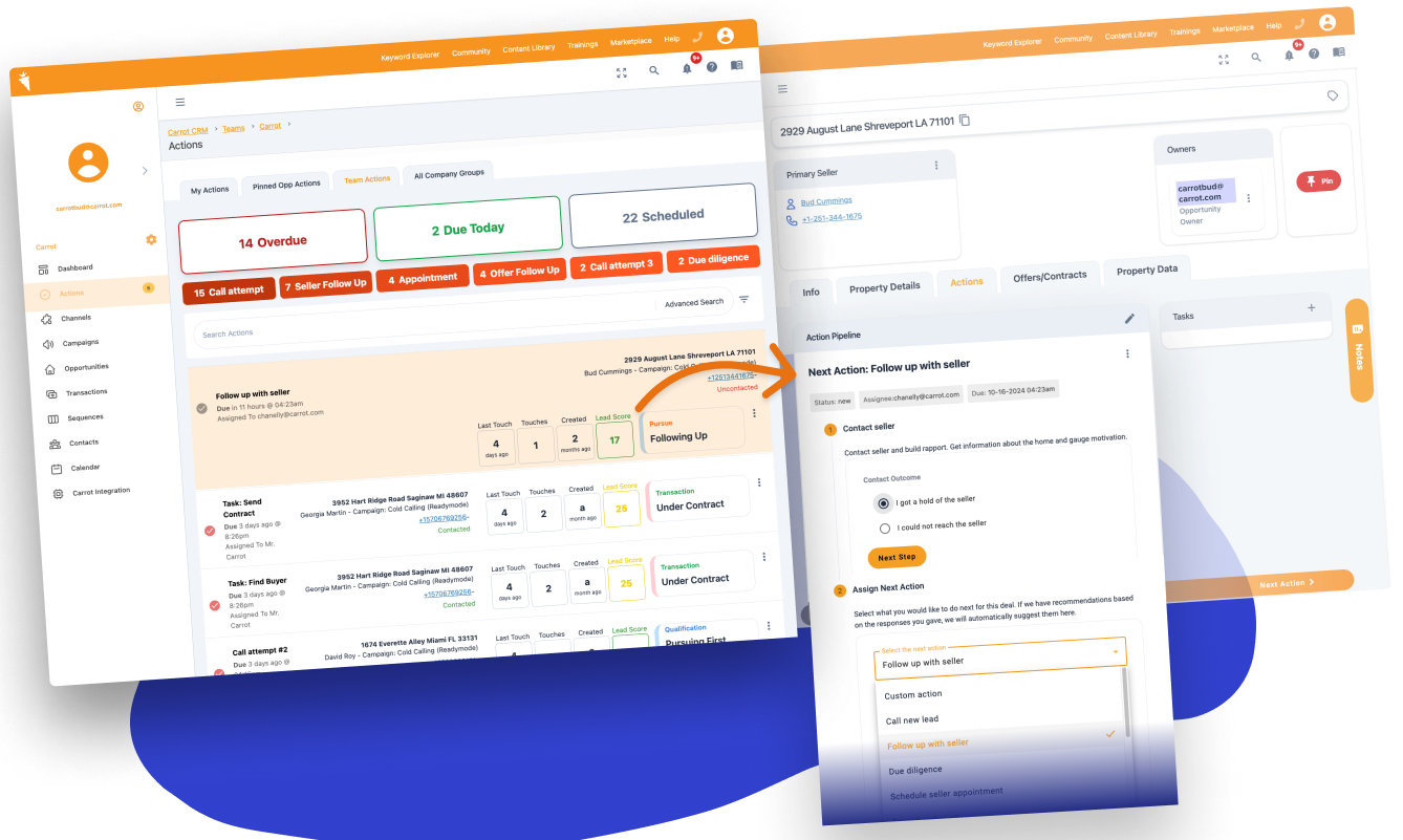 Carrot CRM step-by-step actions