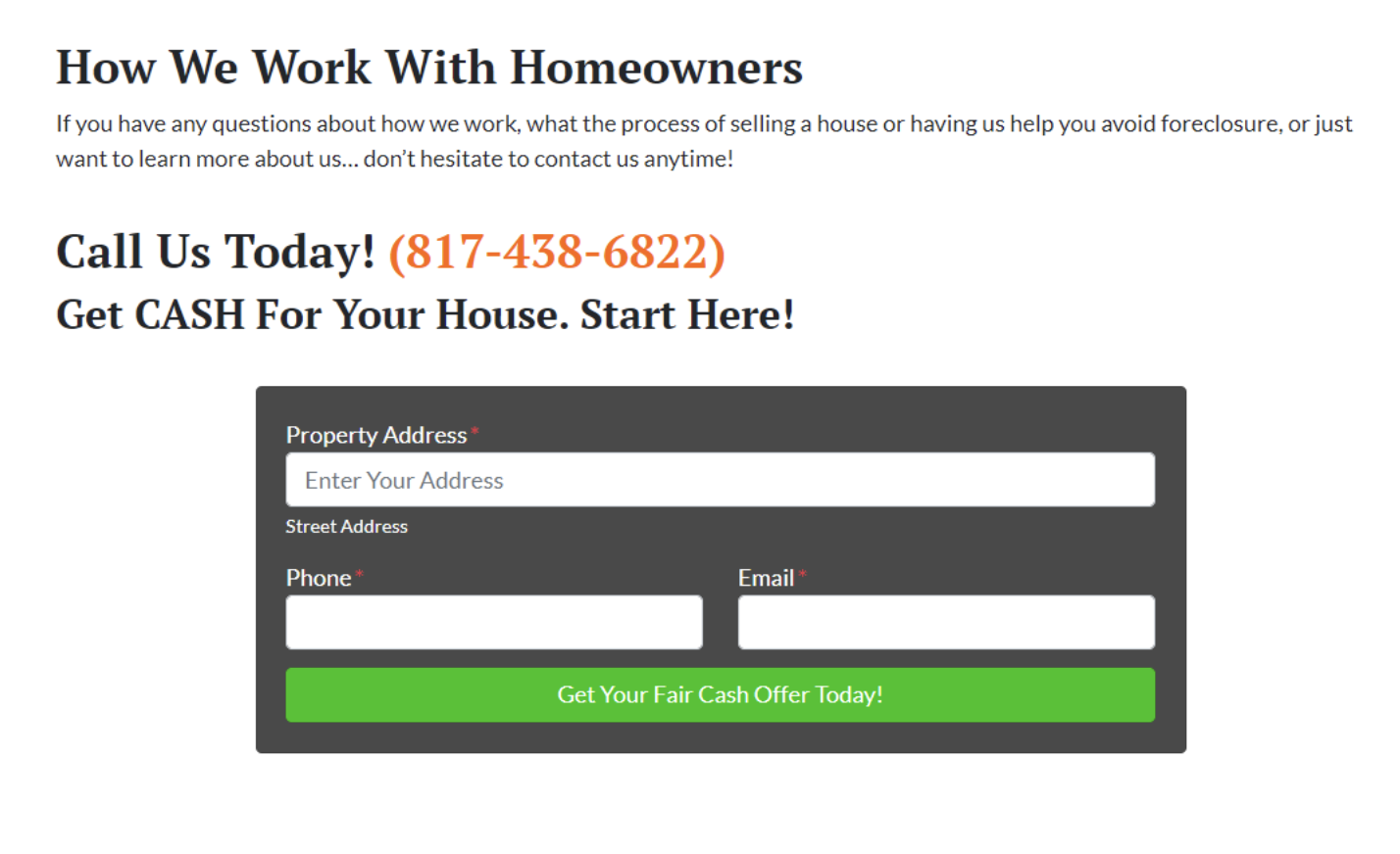 real estate investor website form
