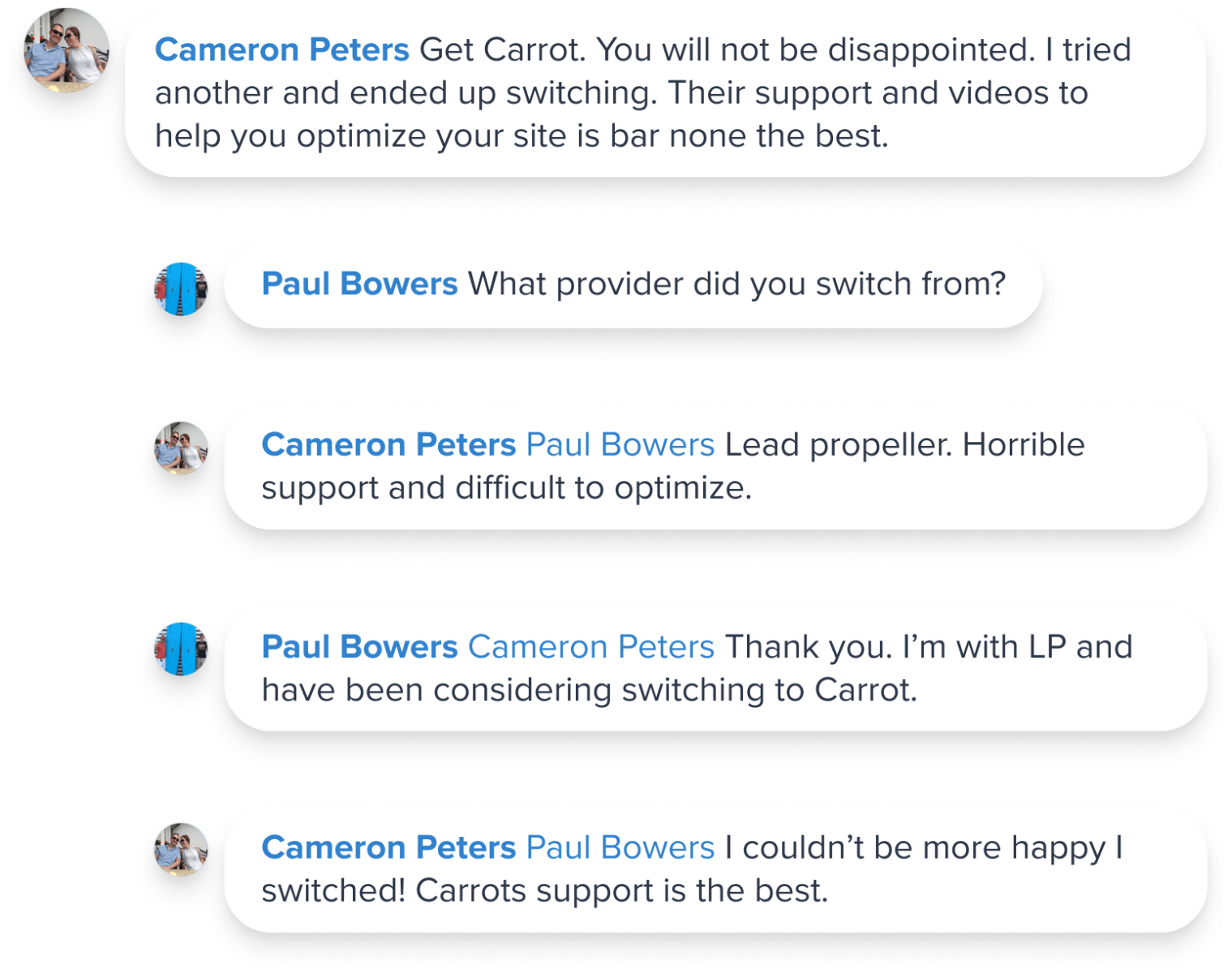 Facebook chat about switching to Carrot
