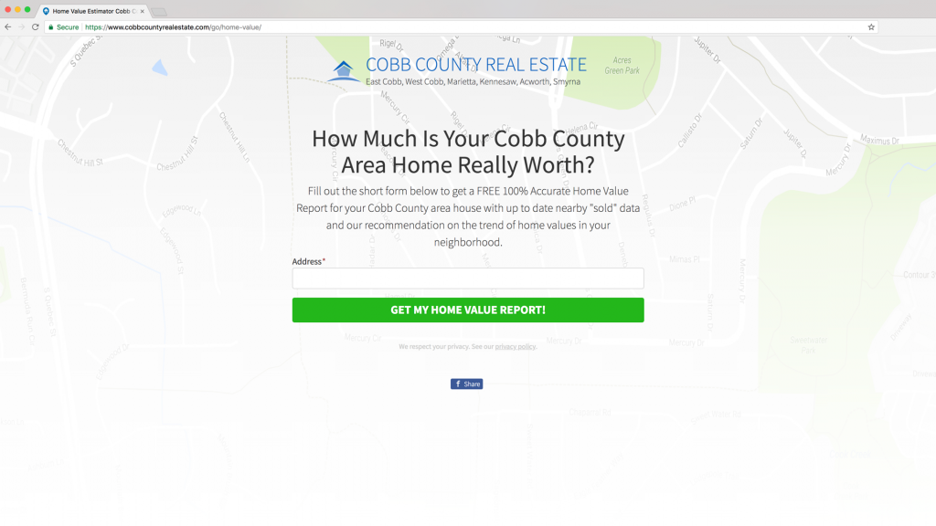 AgentCarrot websites come with built in home value landing pages