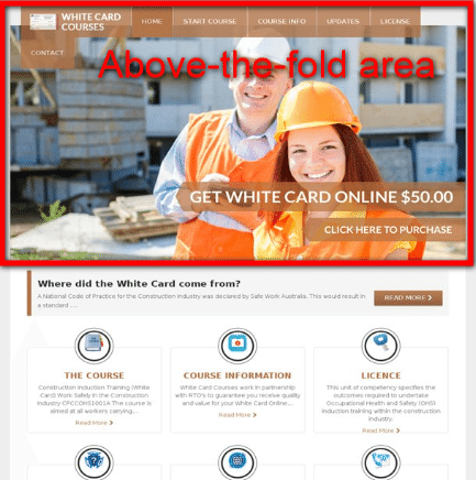 above the fold website