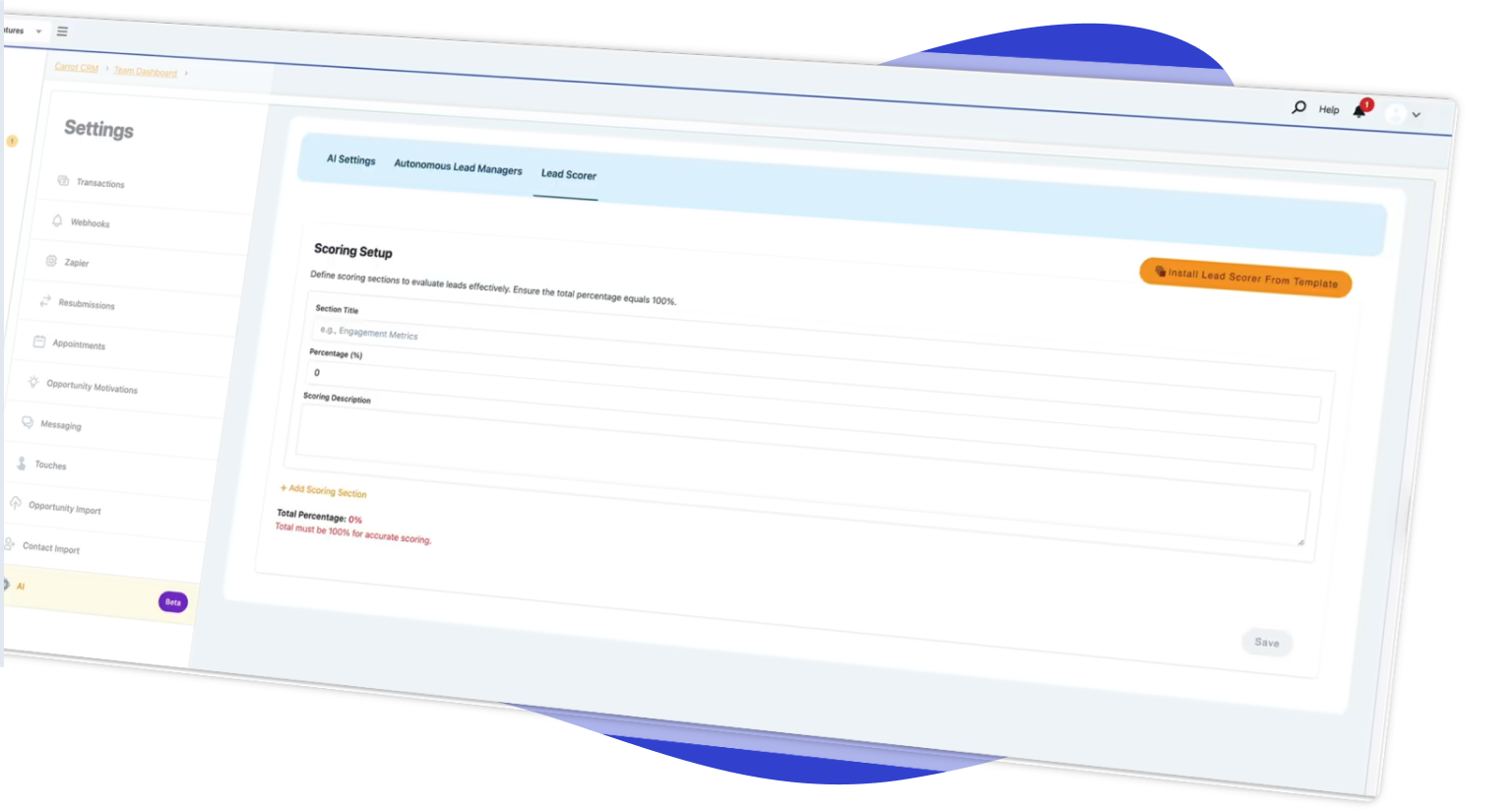 Carrot CRM AI Lead Scoring - Score Setup