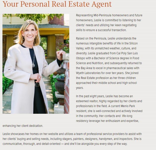 real estate agent bio example