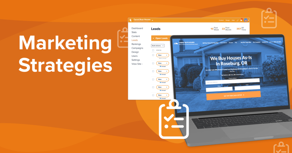 Real estate marketing strategy cover image with two examples of what a Carrot website could look like. 