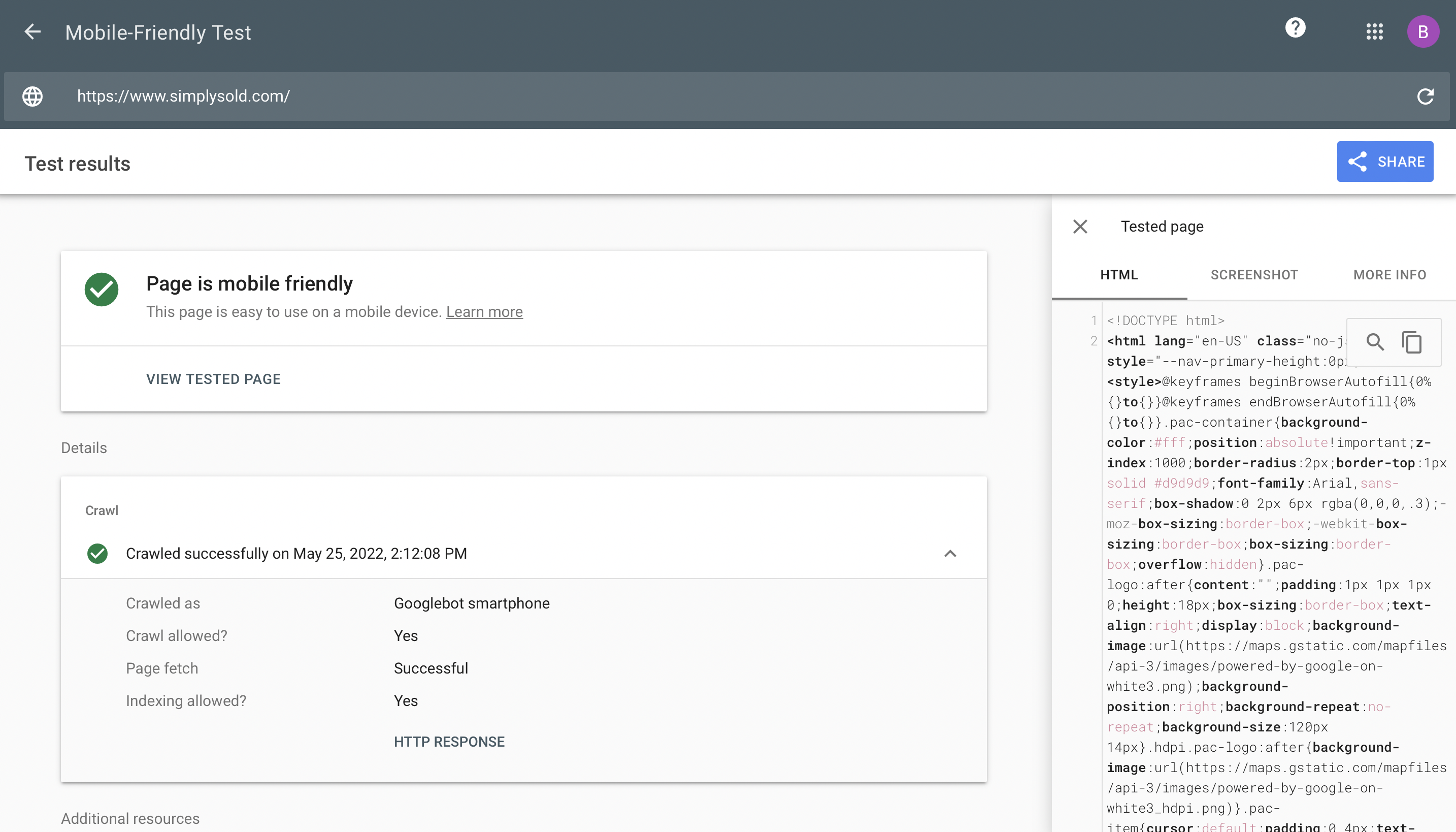 Google's Mobile-Friendly testing tool