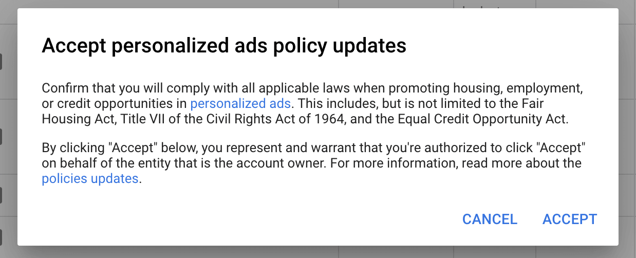 accept the new Google Ads Housing Policy
