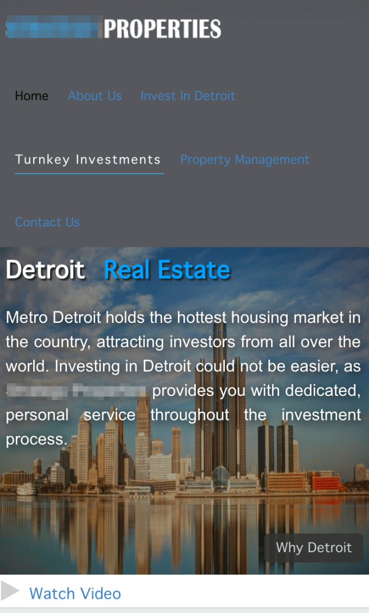 real estate investor website on mobile no-cta