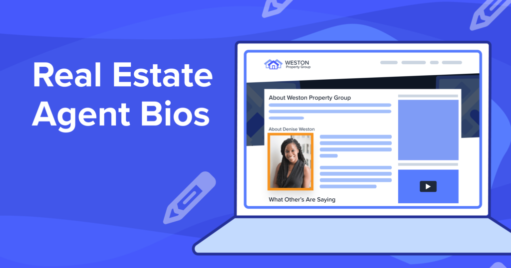Real estate agent bio cover image showing a laptop and a bio template. 