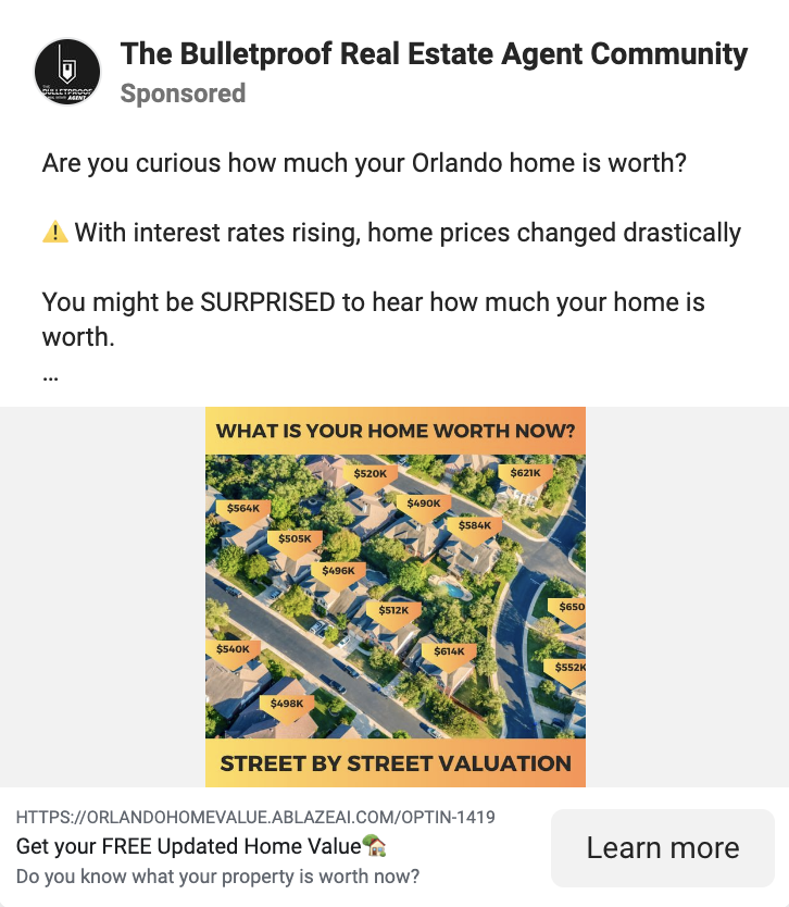 facebook ads for real estate - home value report
