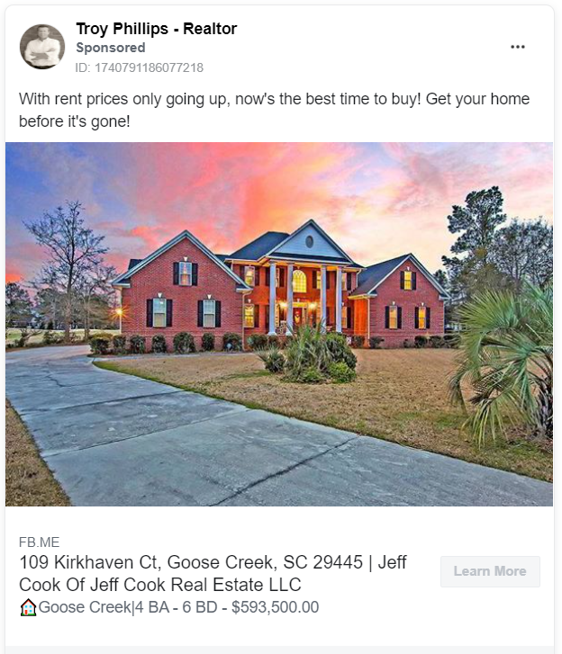 Real estate agent facebook ad