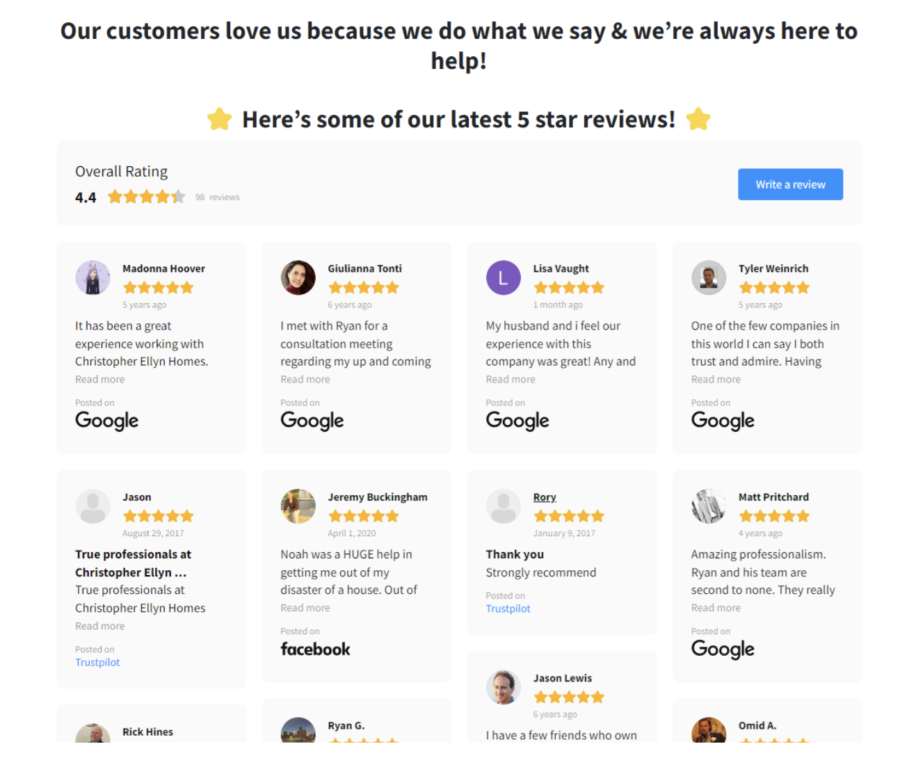 real estate investor website conversion - testimonials